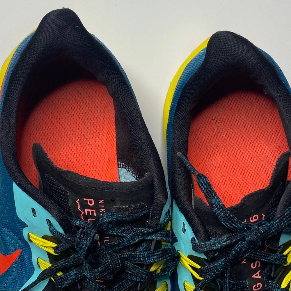 Nike Air Zoom Pegasus 36 Trail Geode Teal Red Yellow Mens Athletic Shoes SZ 9.5